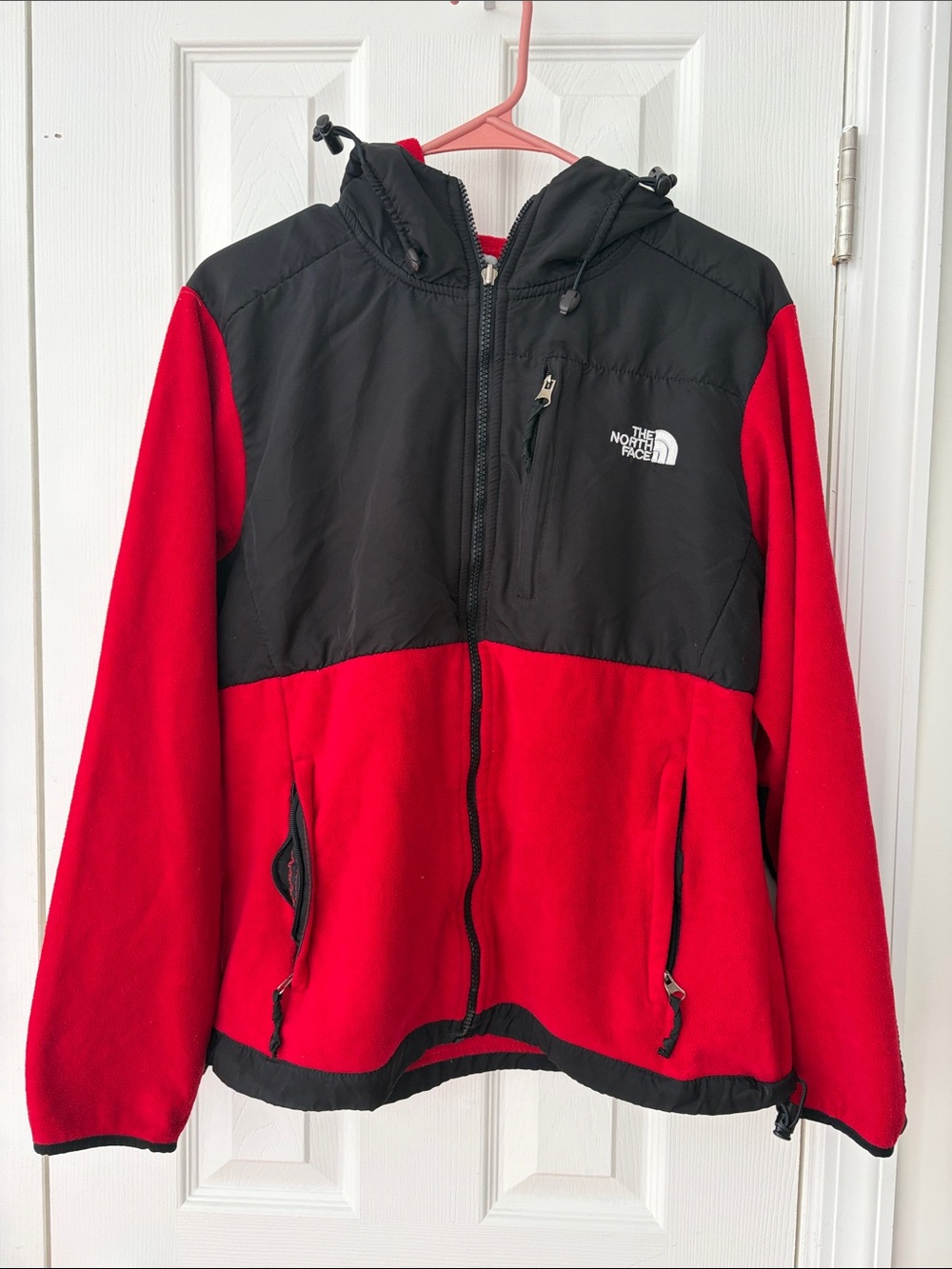 The North Face Red and Black Hooded Fleece Jacket